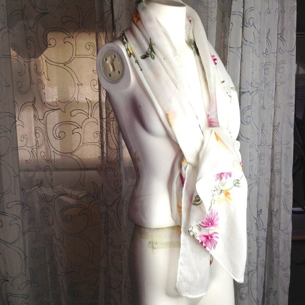 Embroidered Scarf/Sarong, Beachy, Traditional, Unique. Cotton/Poly Blend, Chic